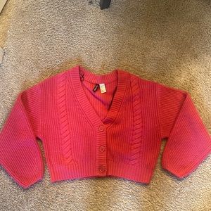Pink Cropped Knit Cardigan